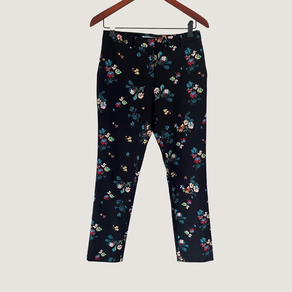 Sfera Basic Women Black Floral Print Slim Tapered Ankle Dress Pants USA 6 Office